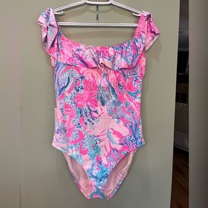 Lilly Pulitzer Fiesta Off the Shoulder One Piece Swimsuit size 14